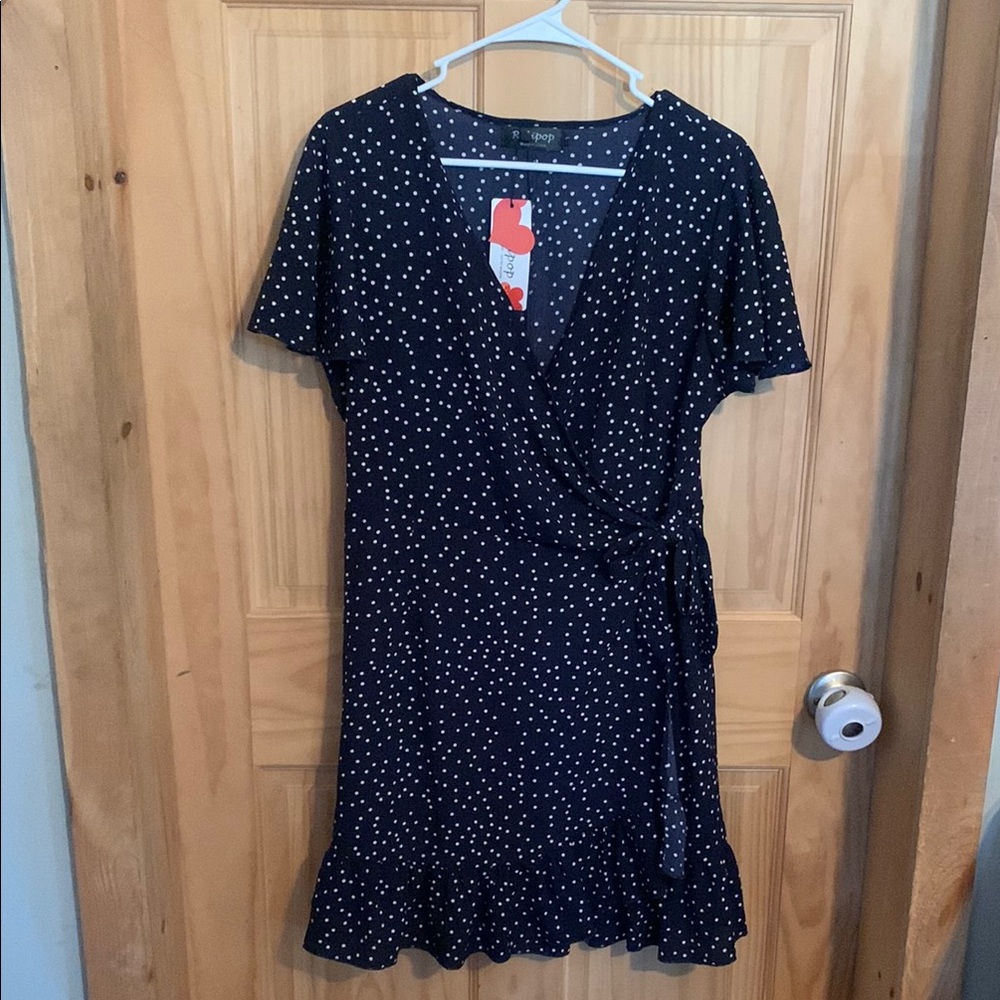 Navy Polka Dot Wrap Dress